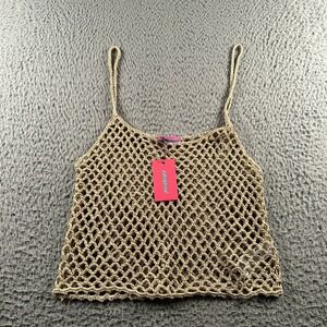 Edikted Florenza Open‎ Crochet Tank Top Womens S Beige Open Net Layering NWT
